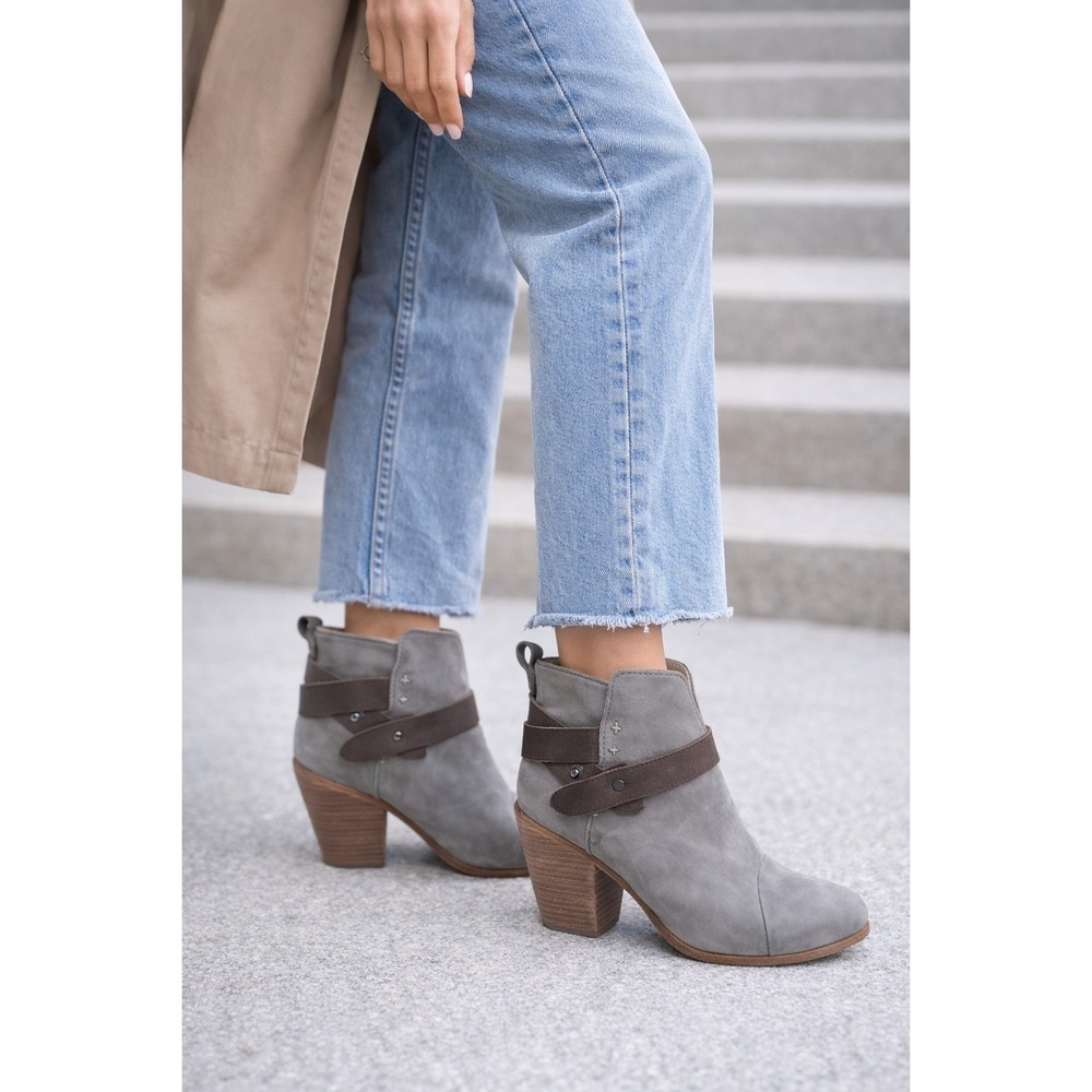 Rag & Bone Harrow Ankle Boots Gray Suede & Brown Leather size 6/36.5
